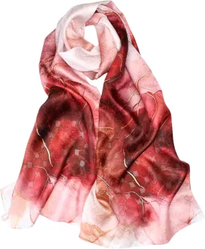 100% Mulberry Silk Scarfs for Women Floral Print Satin Long Scarf for Headscarf Hair Wraps Shawl with Gift Packed
