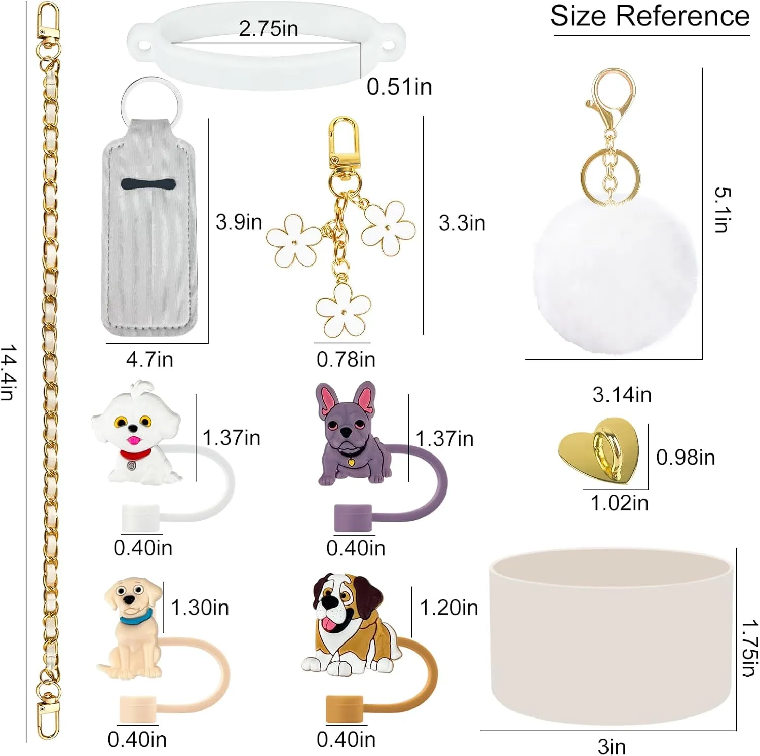 11 PCS Accessories for Stanley Cup, Water Bottle Handle Strap for Stanley 30/40 oz tumbler with handle, including Straw Toppers, Silicone Cup Boot, Keychain Charms