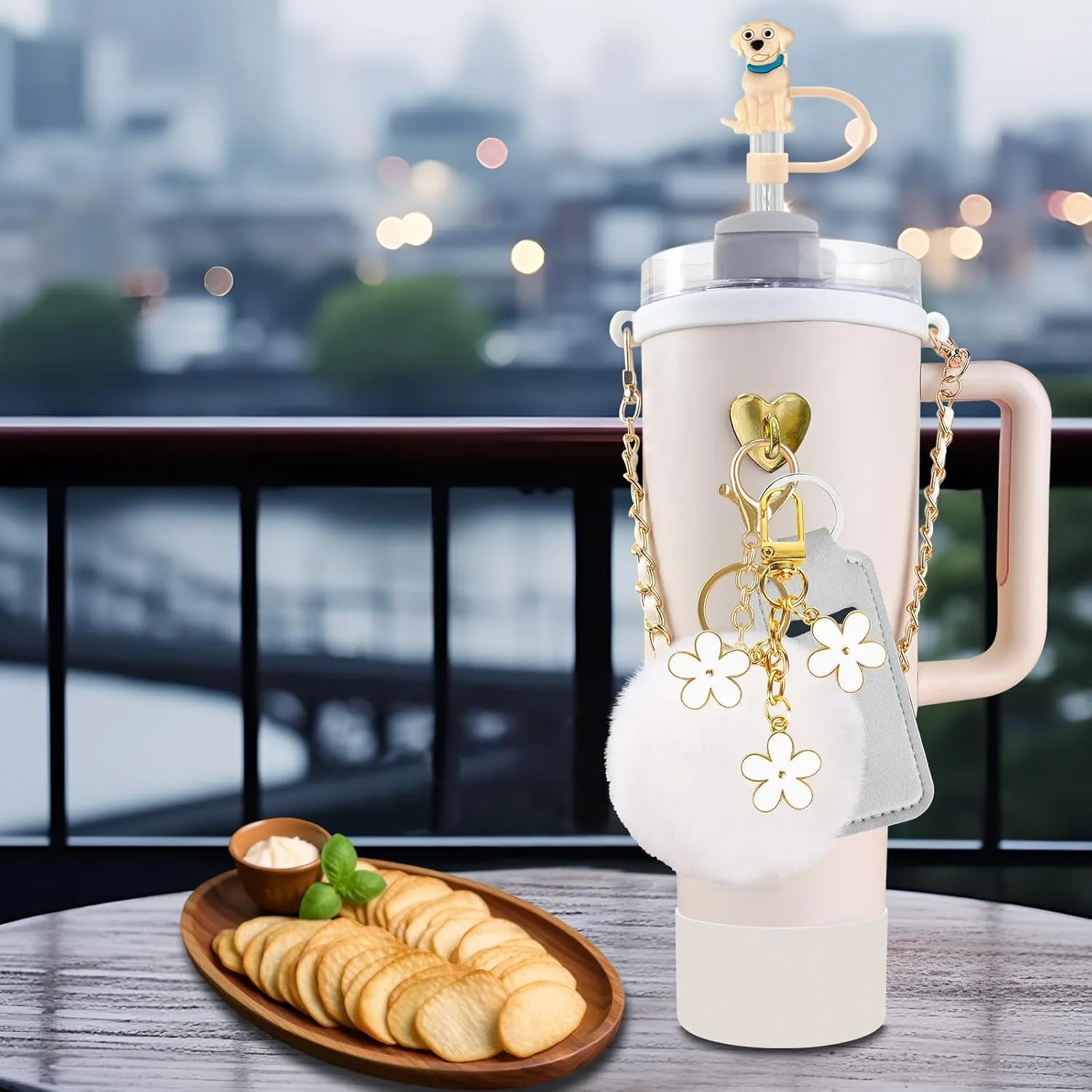 11 PCS Accessories for Stanley Cup, Water Bottle Handle Strap for Stanley 30/40 oz tumbler with handle, including Straw Toppers, Silicone Cup Boot, Keychain Charms