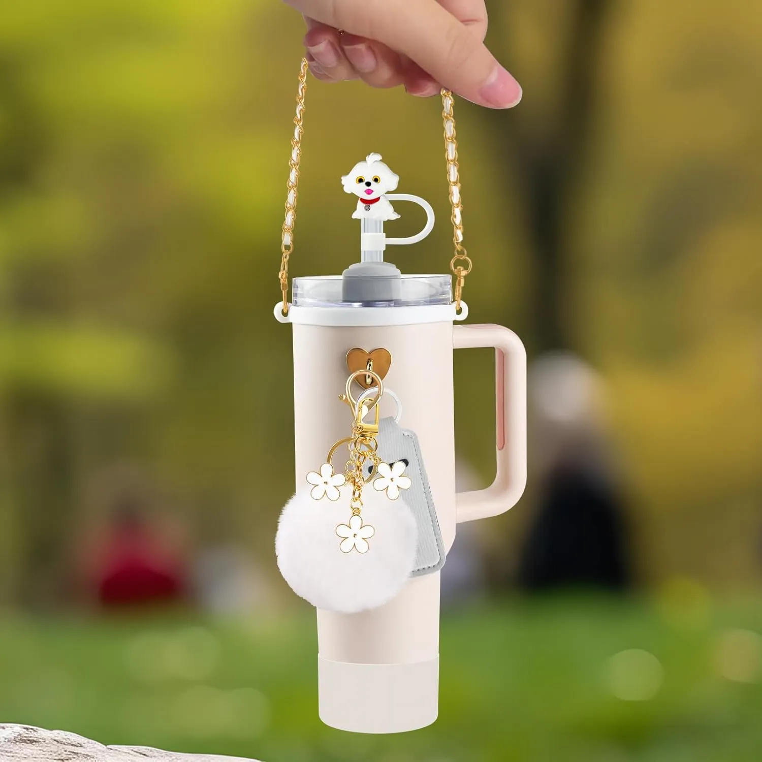 11 PCS Accessories for Stanley Cup, Water Bottle Handle Strap for Stanley 30/40 oz tumbler with handle, including Straw Toppers, Silicone Cup Boot, Keychain Charms