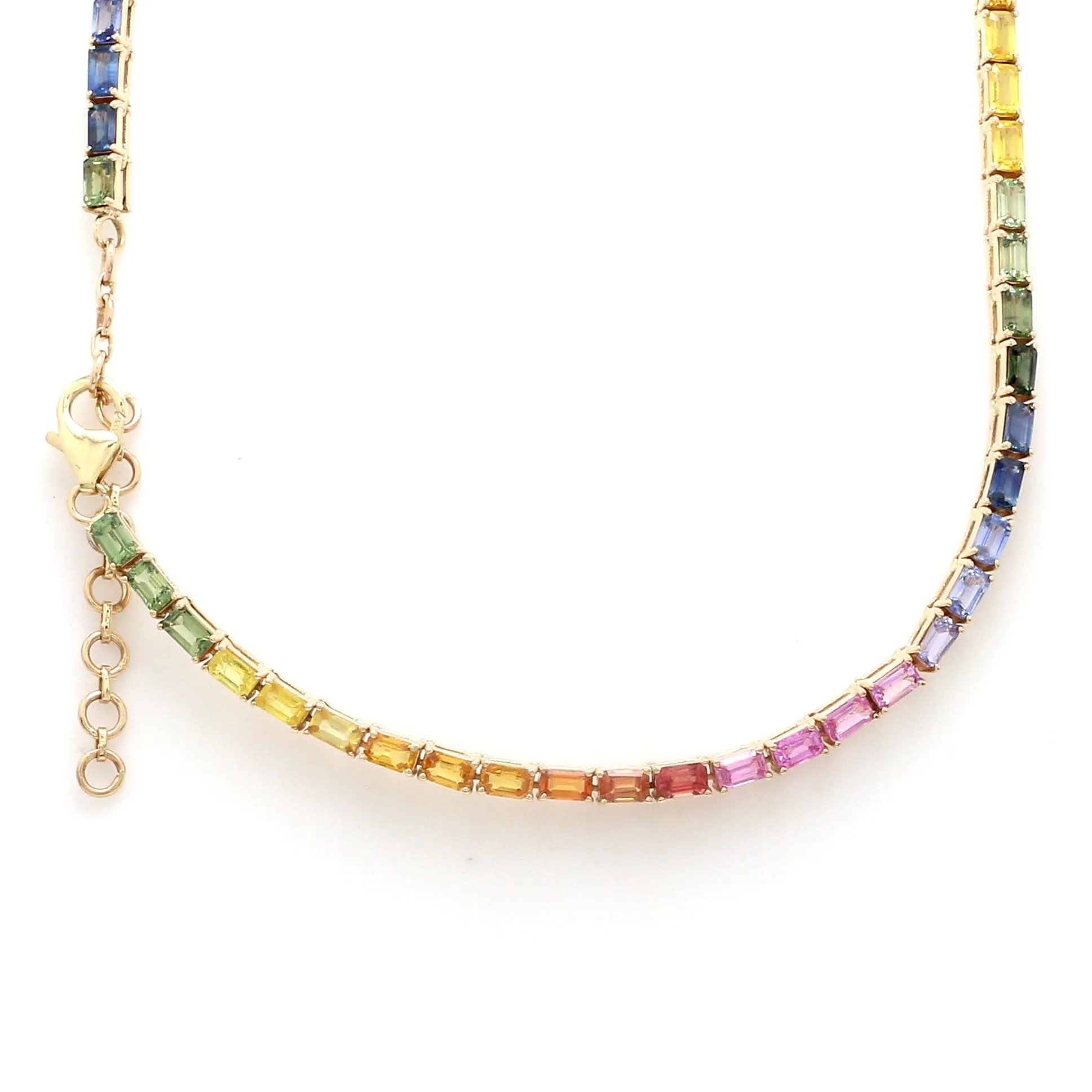 14K & 18K Gold East West Rainbow Sapphire Necklace