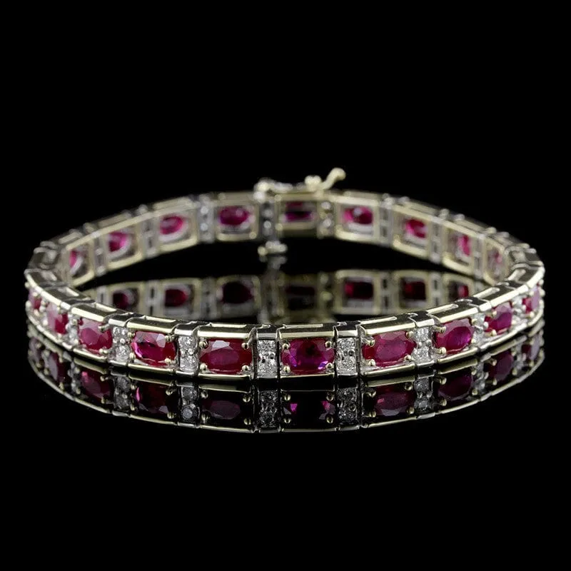 14K Two-Tone Gold Estate Ruby and Diamond Bracelet