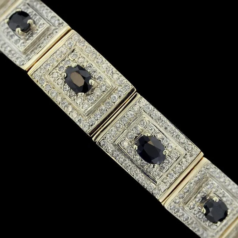 14K Two-Tone Gold Estate Sapphire and Diamond Bracelet