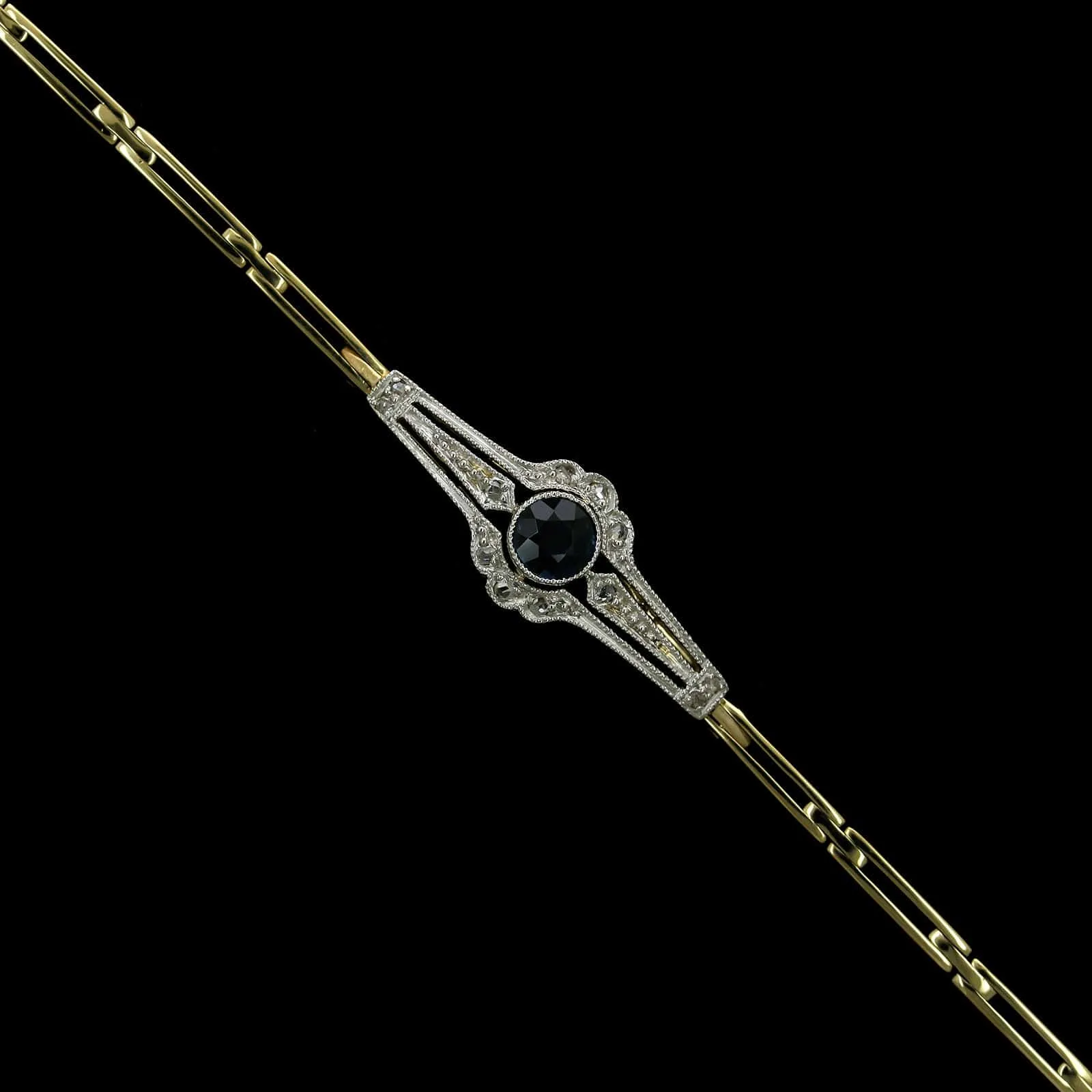 14K Two-tone Gold Estate Sapphire and Diamond Bracelet