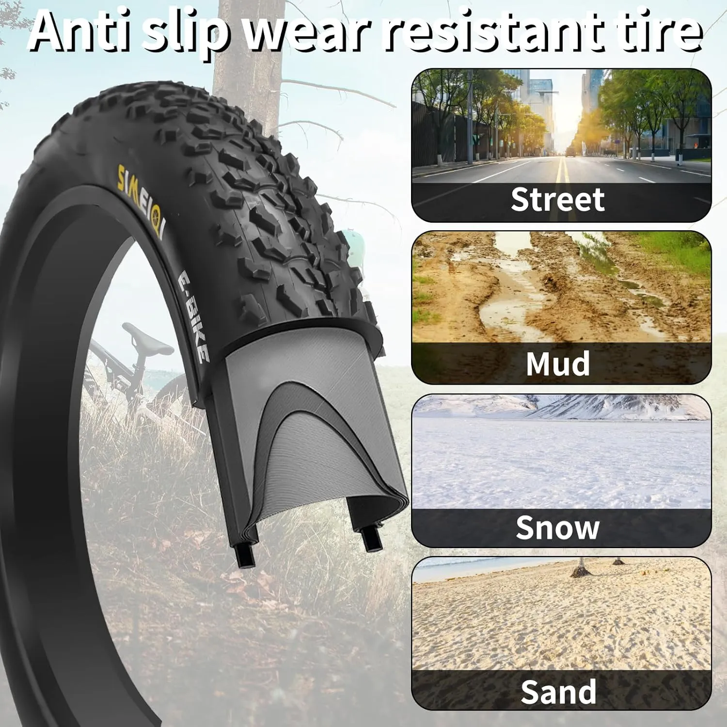 20" E-Bike Fat Tires 20 x 4.0 Folding Bead Tire for Electric Bikes or with AV32mm Tubes Compatible with Wide Mountain Snow Bike Tire