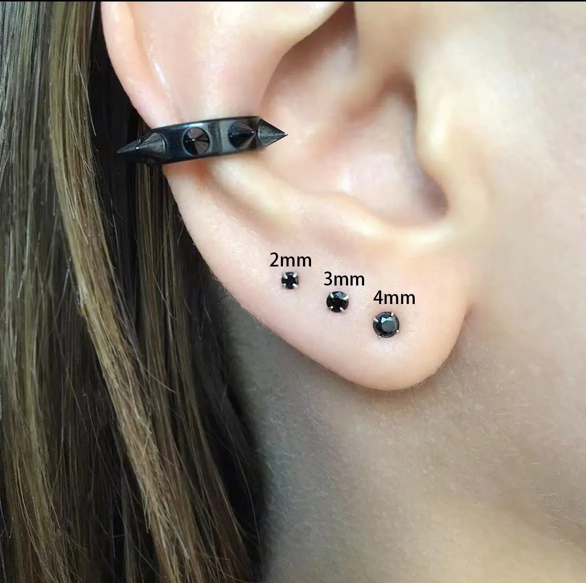 3Pairs CZ Stud Flat Screw Back Earrings for Women Multiple Piercing,Dainty Flatback Cubic Zirconia Cartilage Earring Stud,Helix Tragus Conch Piercing Jewelry (2mm/3mm/4mm Gold, Black CZ)