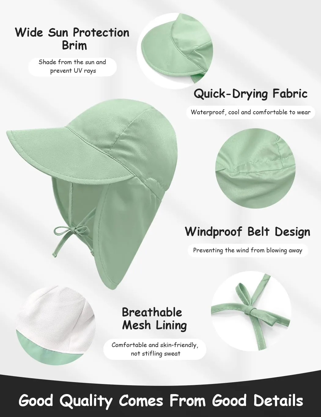 Adjustable Baby Sun Hat Boys Girls, UPF 50  Toddler Summer Beach Swim Hat with Neck Flap for Infant Traveling Cap