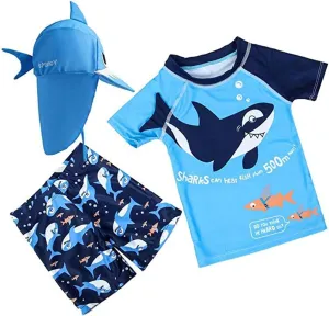 Baby Boys Swimsuit Toddler Two Pieces Swimwear Set Dinosaur Bathing Suit Rash Guards with Hat UPF 50 