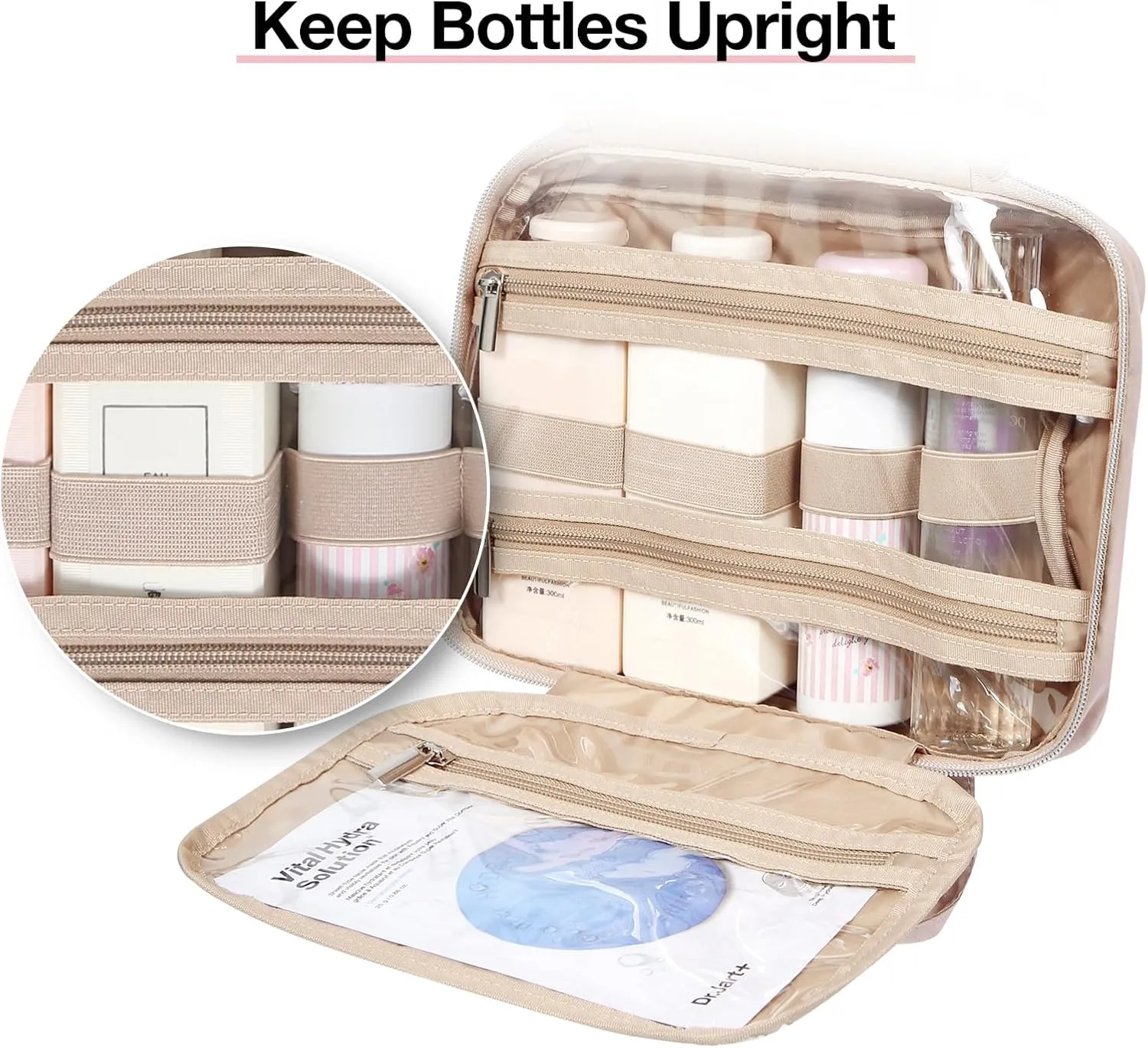 BAGSMART Toiletry Bag Hanging Travel Makeup Organizer with TSA Approved Transparent Cosmetic Bag Makeup Bag for Full Sized Toiletries, Large-Pink
