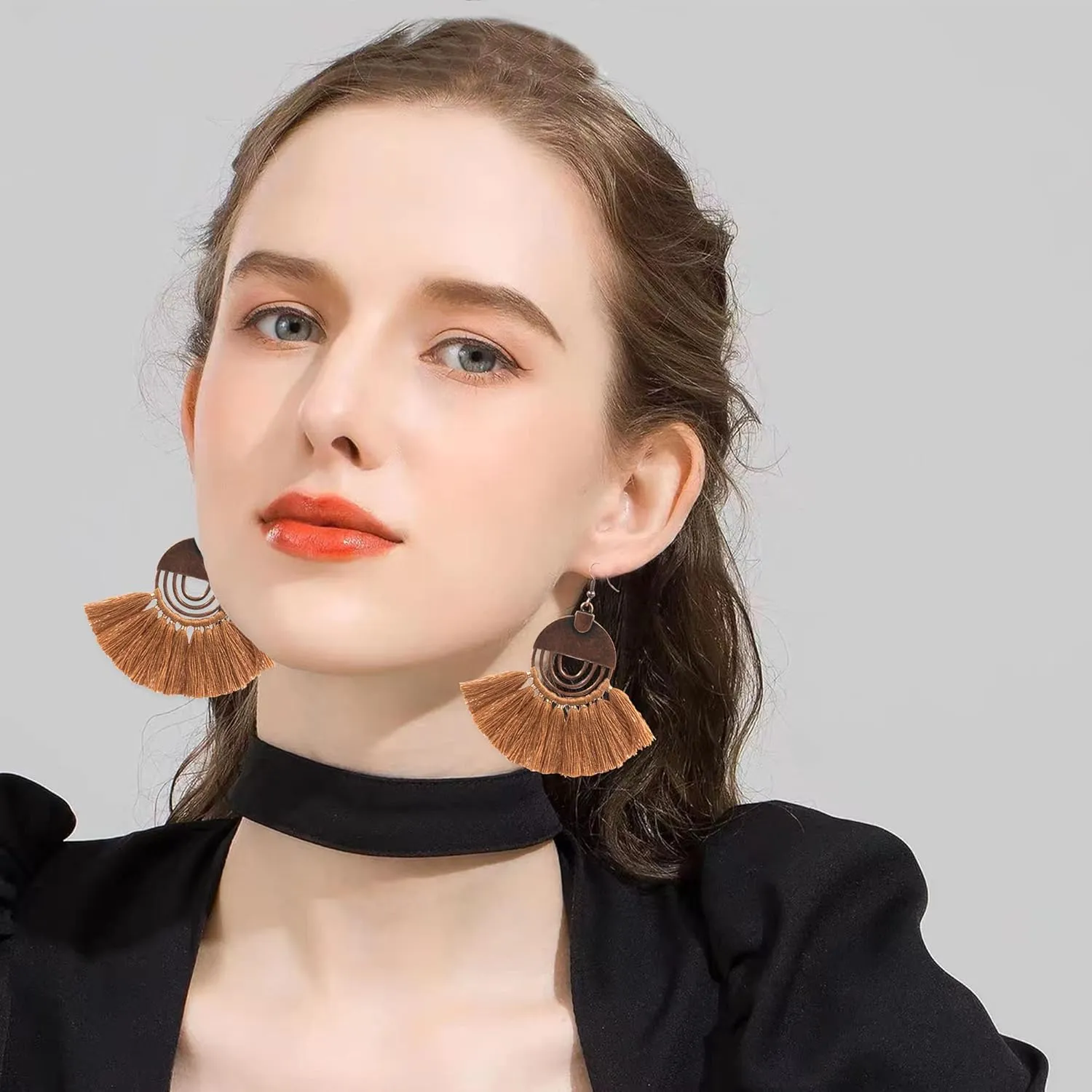 Boho Retro Statement Tassel Earrings Hoop Tassel Earrings Bohemian Handmade Dangle Ear Drops for Women Party Favor