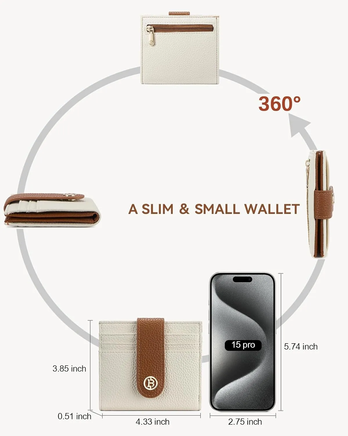 BOSTANTEN Slim Wallet for Women Small RFID Blocking Credit Card Holder Leather Bifold Wallets with Zipper Coin Pocket BeigeBrown