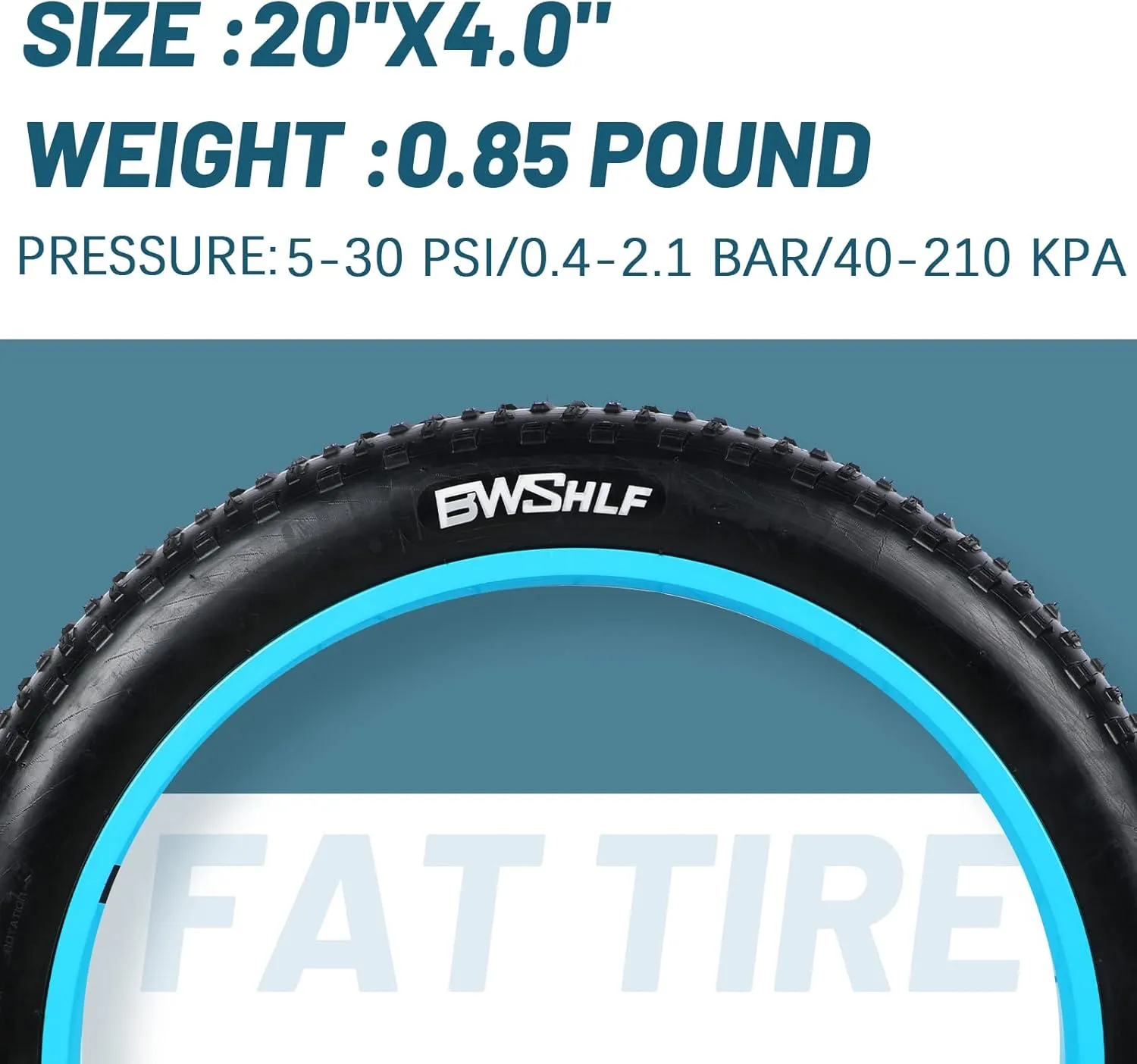 BWSHLF 60 TPI Fat Bike Tire, 26 x 4.0/20 x 4.0 Folding Bead Tire for Electric Bike, Compatible Wide Mountain Snow Bike Tire