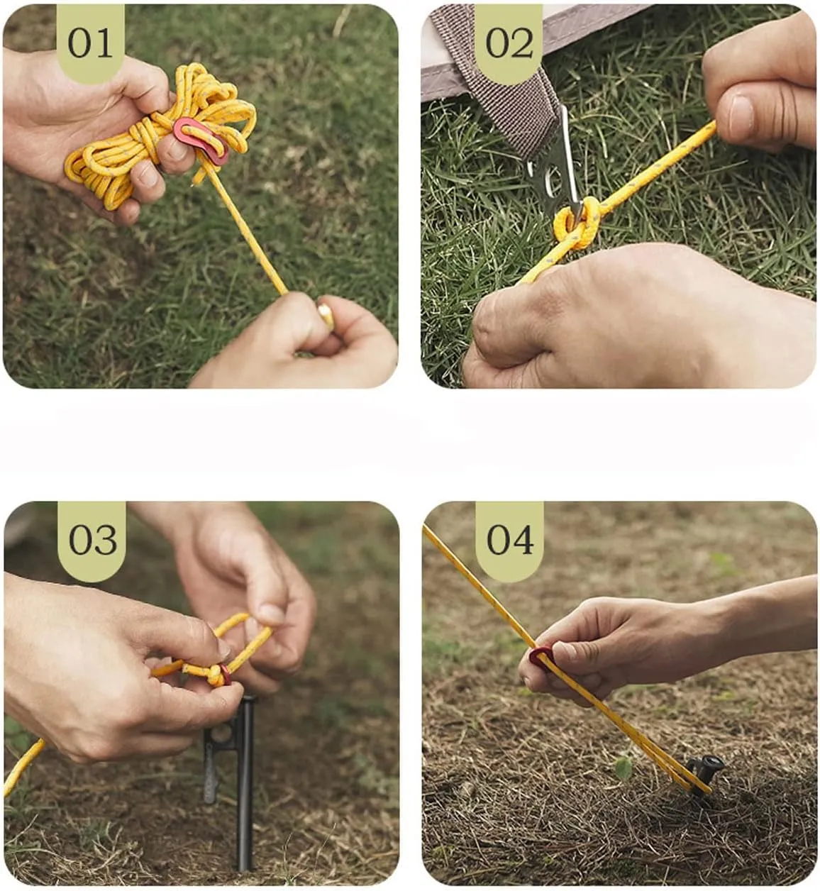 Camping Tent Guy Ropes, AOPANDA Outdoor Guy Lines Tent Cords, with Aluminum Alloy Buckle for Camping Rope, Suitable for Camping, Hiking, Outdoor Sports(4mm,13ft4pack)