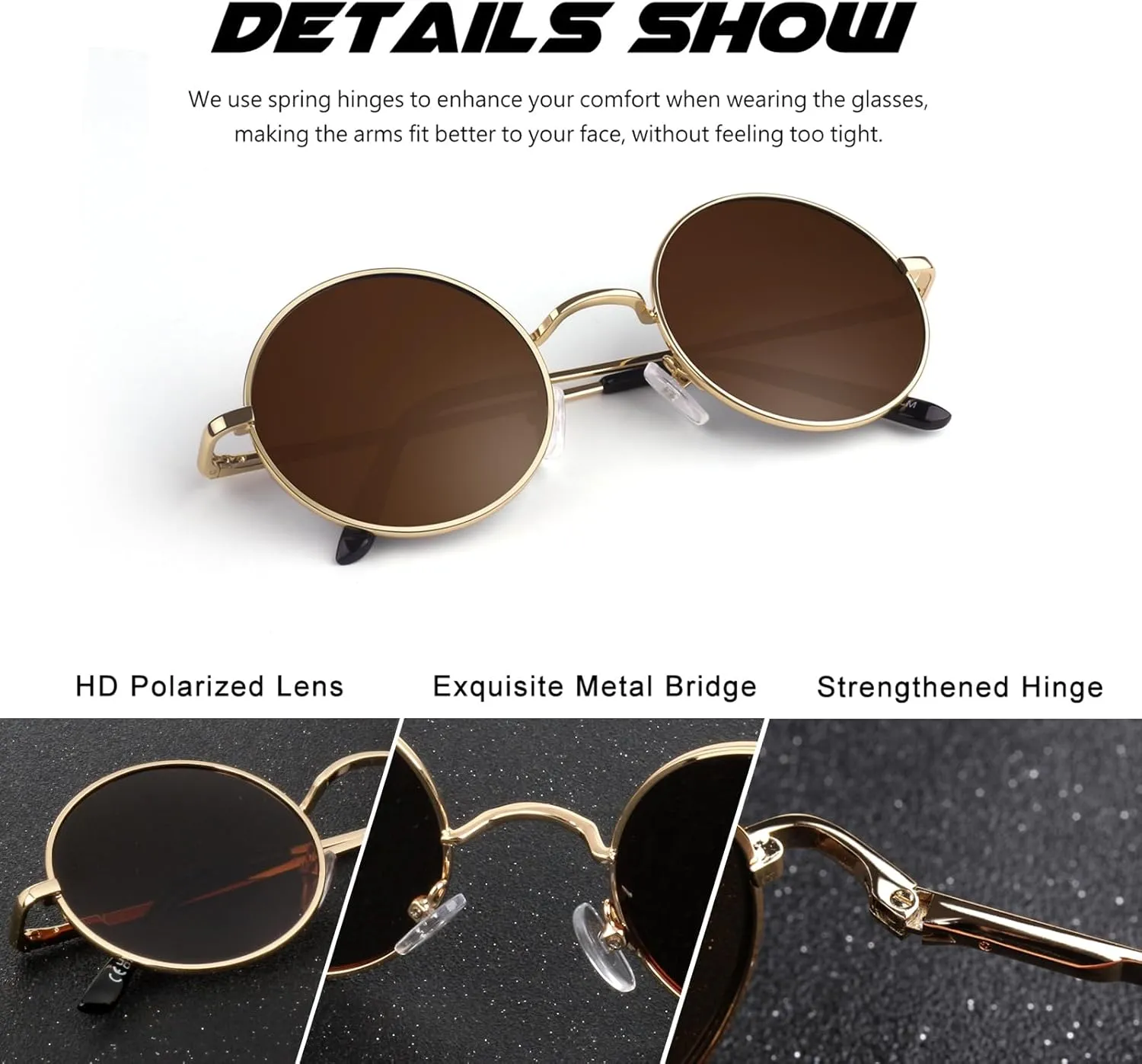 CGID Retro Round Polarized Sunglasses Mens Womens Circle Metal Hippie Shades UV400 Protection E01