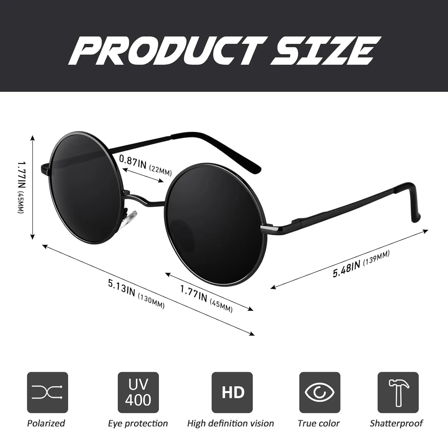 CGID Retro Round Polarized Sunglasses Mens Womens Circle Metal Hippie Shades UV400 Protection E01