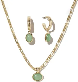 DISTANT DRUMS Simple Natural Green Aventurine Stone Jewelry Set for Women,Hoop Earrings,Bracelet,Necklace,18K Gold-plated Spiritual Gift,Fortunate Stone Jewelry,Choker
