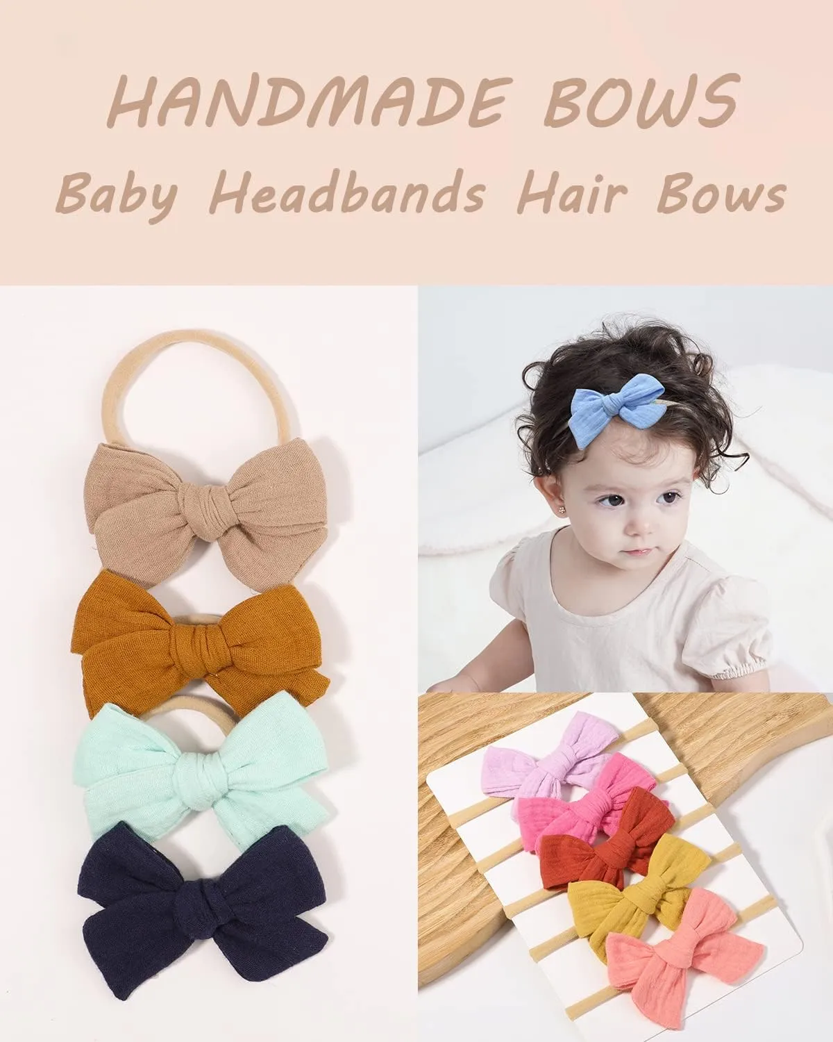 doboi 20PCS Baby Headbands Hair Bows Muslin Gauze Bows Elastic Nylon Hairbands Boutique Soft Hair Accessories for Girls Newborns Infants Toddlers and Kids