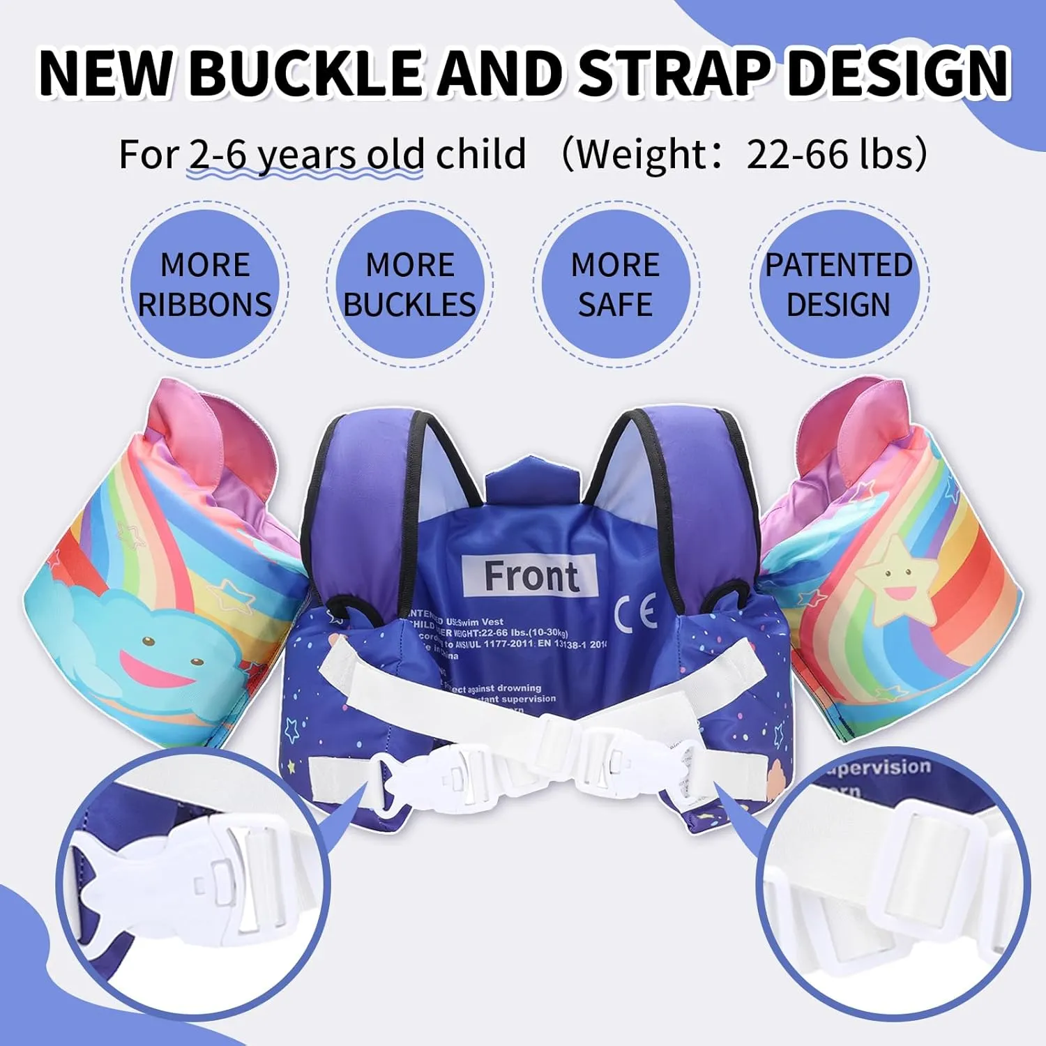 Elejolie Toddler Swim Vest for Child Learn Swiming Training,Infant Safety Swimmies Aid Jacket for Kids 2 3 4 5 6 Years Old,Arm Water Wings for Baby 22-66lbs