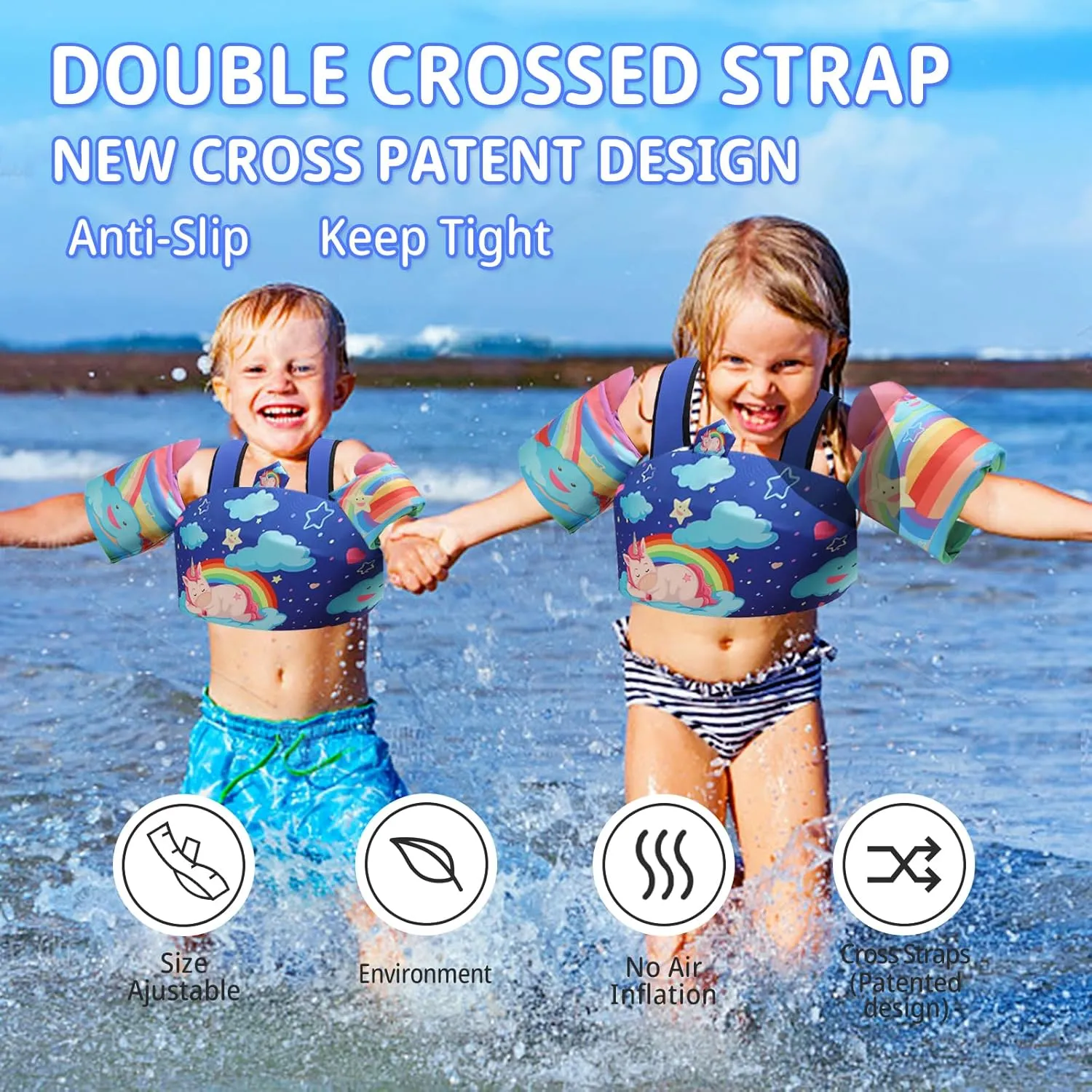 Elejolie Toddler Swim Vest for Child Learn Swiming Training,Infant Safety Swimmies Aid Jacket for Kids 2 3 4 5 6 Years Old,Arm Water Wings for Baby 22-66lbs