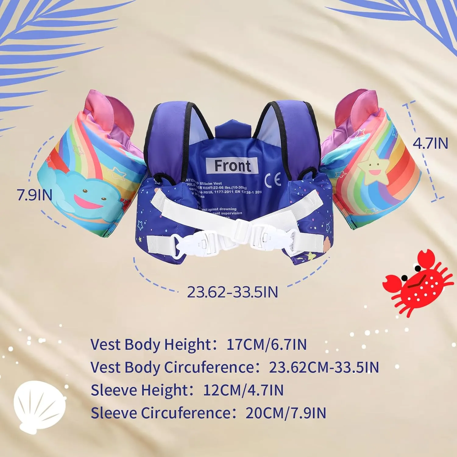 Elejolie Toddler Swim Vest for Child Learn Swiming Training,Infant Safety Swimmies Aid Jacket for Kids 2 3 4 5 6 Years Old,Arm Water Wings for Baby 22-66lbs