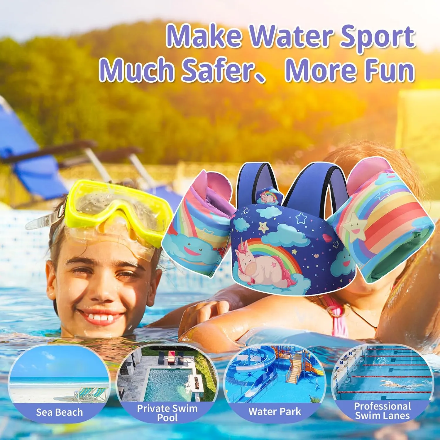 Elejolie Toddler Swim Vest for Child Learn Swiming Training,Infant Safety Swimmies Aid Jacket for Kids 2 3 4 5 6 Years Old,Arm Water Wings for Baby 22-66lbs