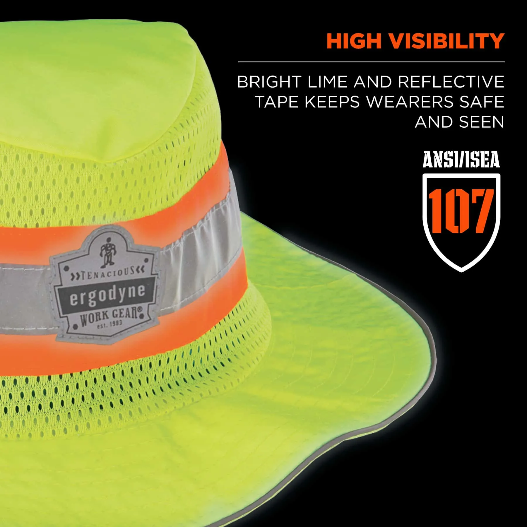 Ergodyne Chill-Its 8935MF Evaporative Class Hi-Vis Microfiber Cooling Ranger Sun Hat - Lime