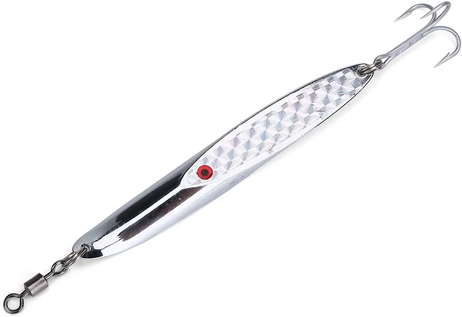 Fishing Lures Sequins Metal Bass Hard Spoon Bait Jig Lure Artificial Hook(84g-Silver)