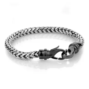 GENTS GUN METAL PLATED STAINLESS STEEL ROUND BOX STYLE BRACELET