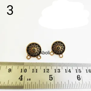 Golden flower stud components metal earrings findings ESG03