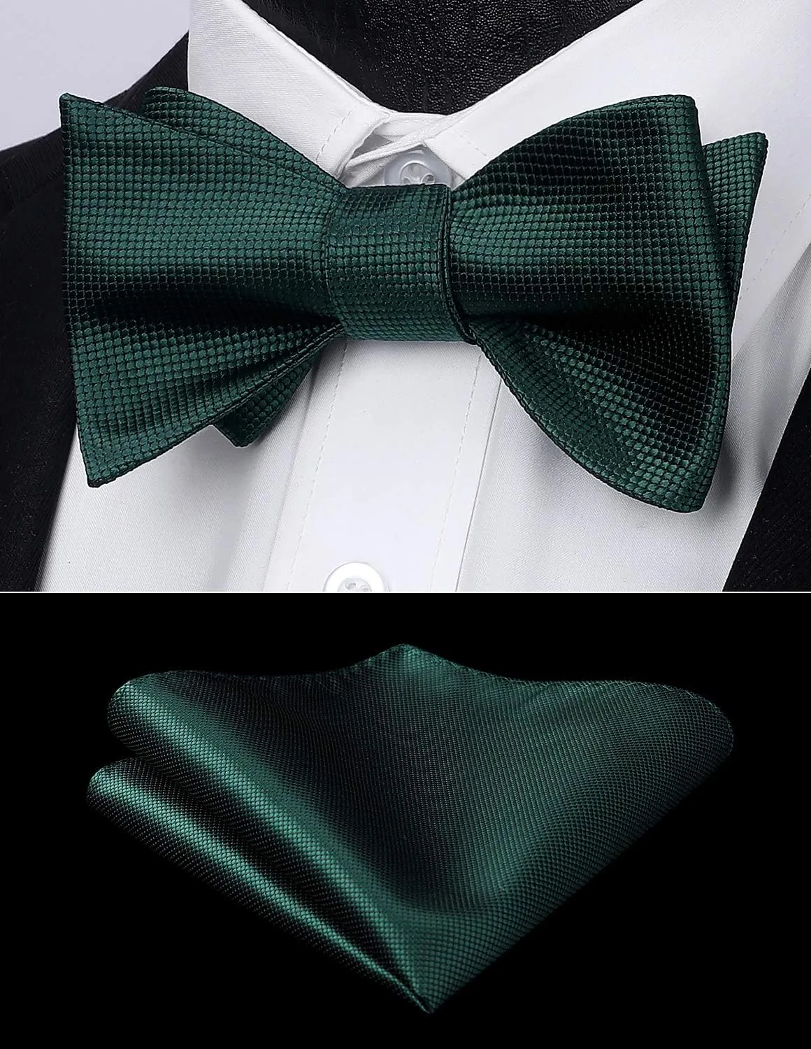 HISDERN Bow Ties for Men Solid Color Self Tie Bow Tie Pocket Square Set Classic Formal Satin Bowties for Tuxedo Wedding Party