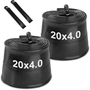 Hycline Fat Bike Inner Tube: 20/26x3.0-4.0 Inch 2-Pack Electric Fat Tire Tubes AV 32mm Schrader Valve, Premium Butyl Rubber Puncture Resistant Replacement Tubes with 2 Tire Levers