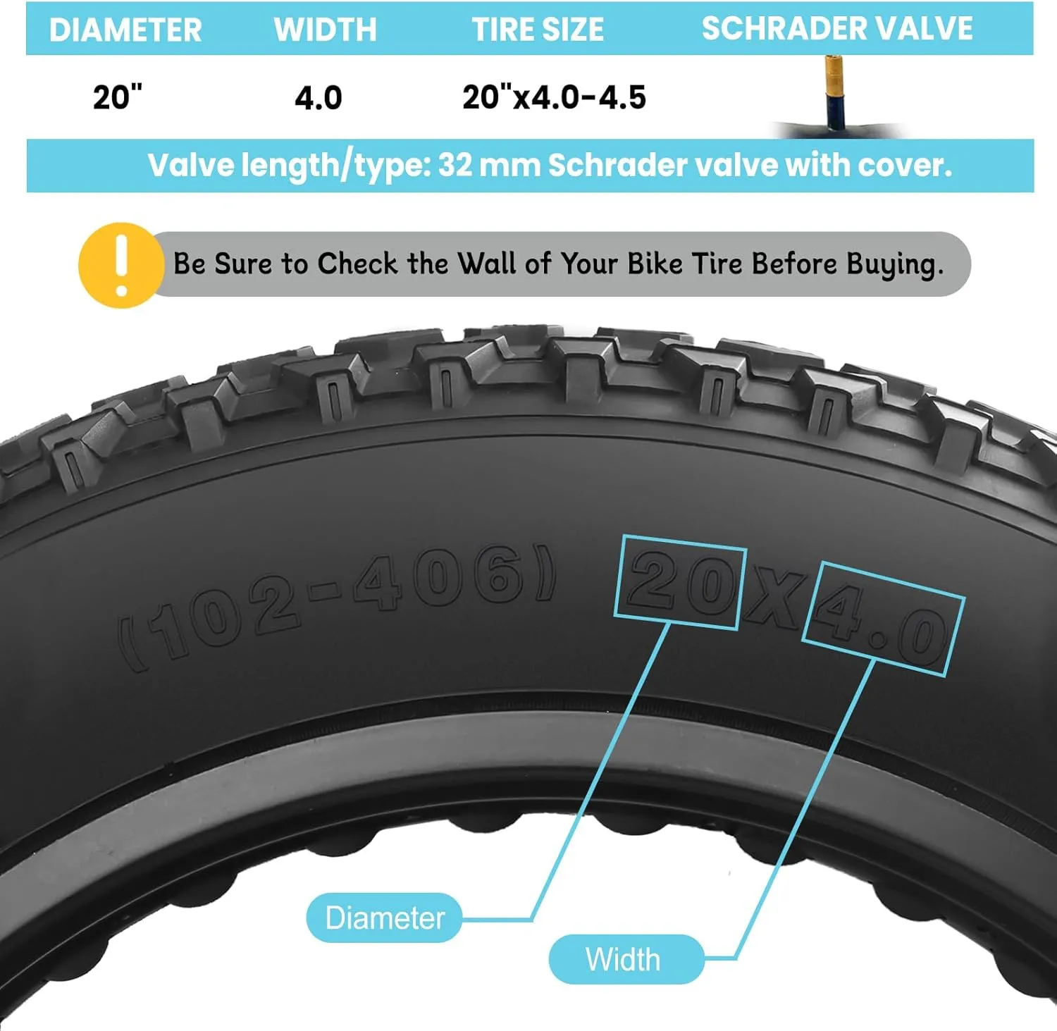 Hycline Fat Bike Inner Tube: 20/26x3.0-4.0 Inch 2-Pack Electric Fat Tire Tubes AV 32mm Schrader Valve, Premium Butyl Rubber Puncture Resistant Replacement Tubes with 2 Tire Levers