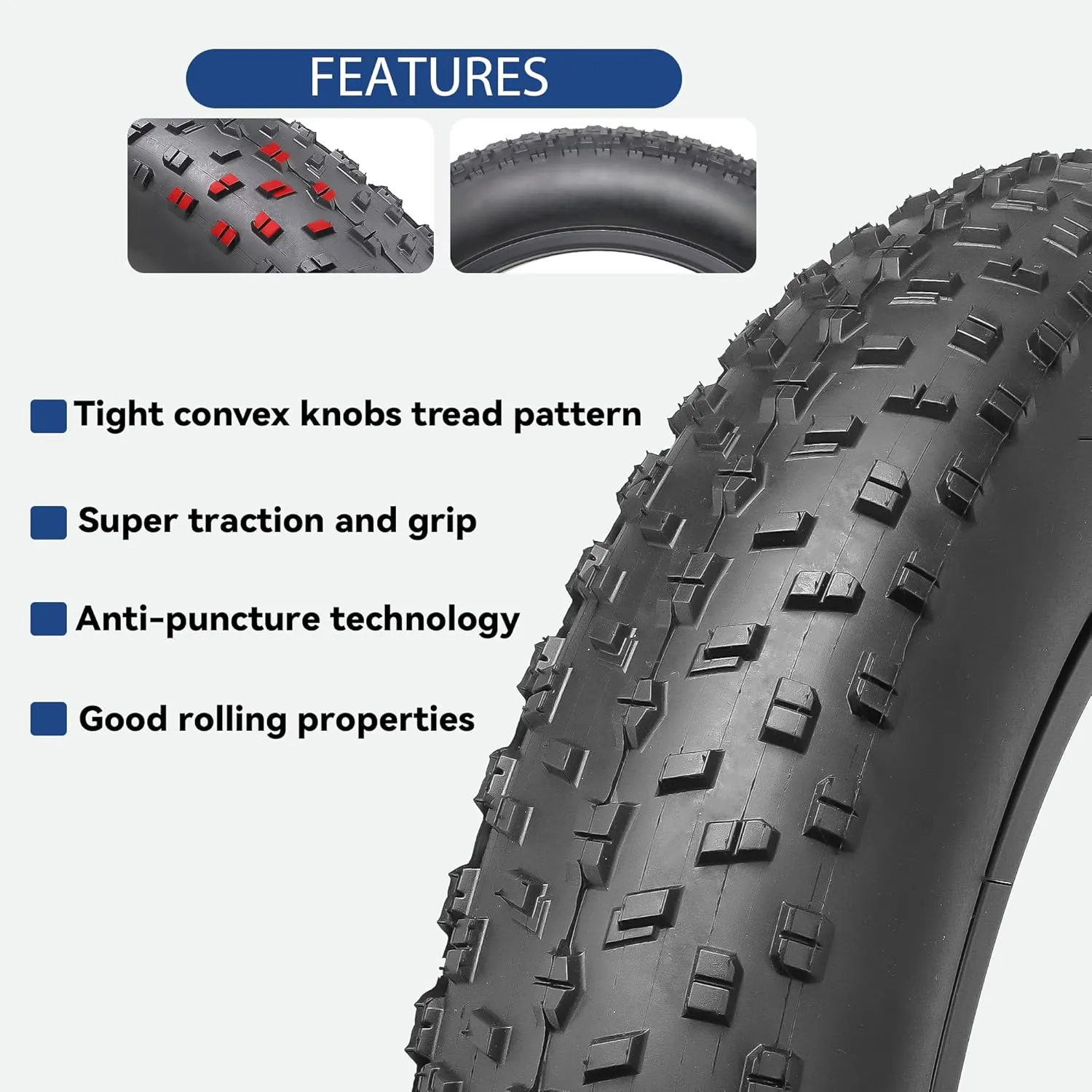 Hycline Fat Bike Replacement Tire: 20x4.0/26x4.0 Inch Puncture Resistant Folding MTB Bicycle Tires, All Terrain High-Density Bike Tires with Street or Trail Riding
