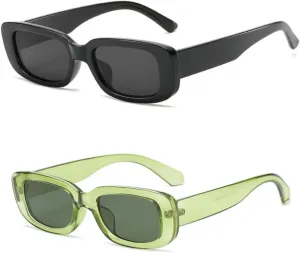 IKANOO Retro Rectangle Sunglasses for Women Men Small Square Frame Trendy Y2K 90s Black Sunglasses