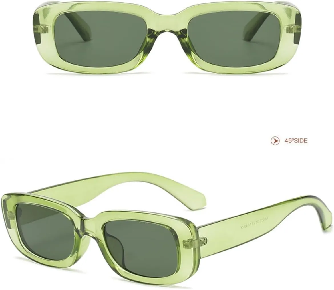 IKANOO Retro Rectangle Sunglasses for Women Men Small Square Frame Trendy Y2K 90s Black Sunglasses