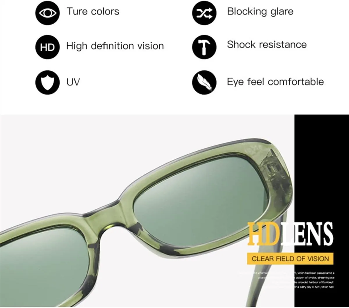 IKANOO Retro Rectangle Sunglasses for Women Men Small Square Frame Trendy Y2K 90s Black Sunglasses