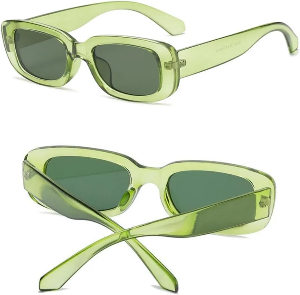 IKANOO Retro Rectangle Sunglasses for Women Men Small Square Frame Trendy Y2K 90s Black Sunglasses