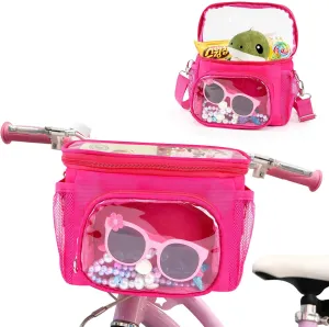 Kids Bike Accessories for Bike Handlebars, Bicycle Basket Front Fit Most Kids Knee Scooter Tricycle Balance Bikes, Bicycle Scooter Bag with Adjustable Shoulder Strap Gifts for Girls