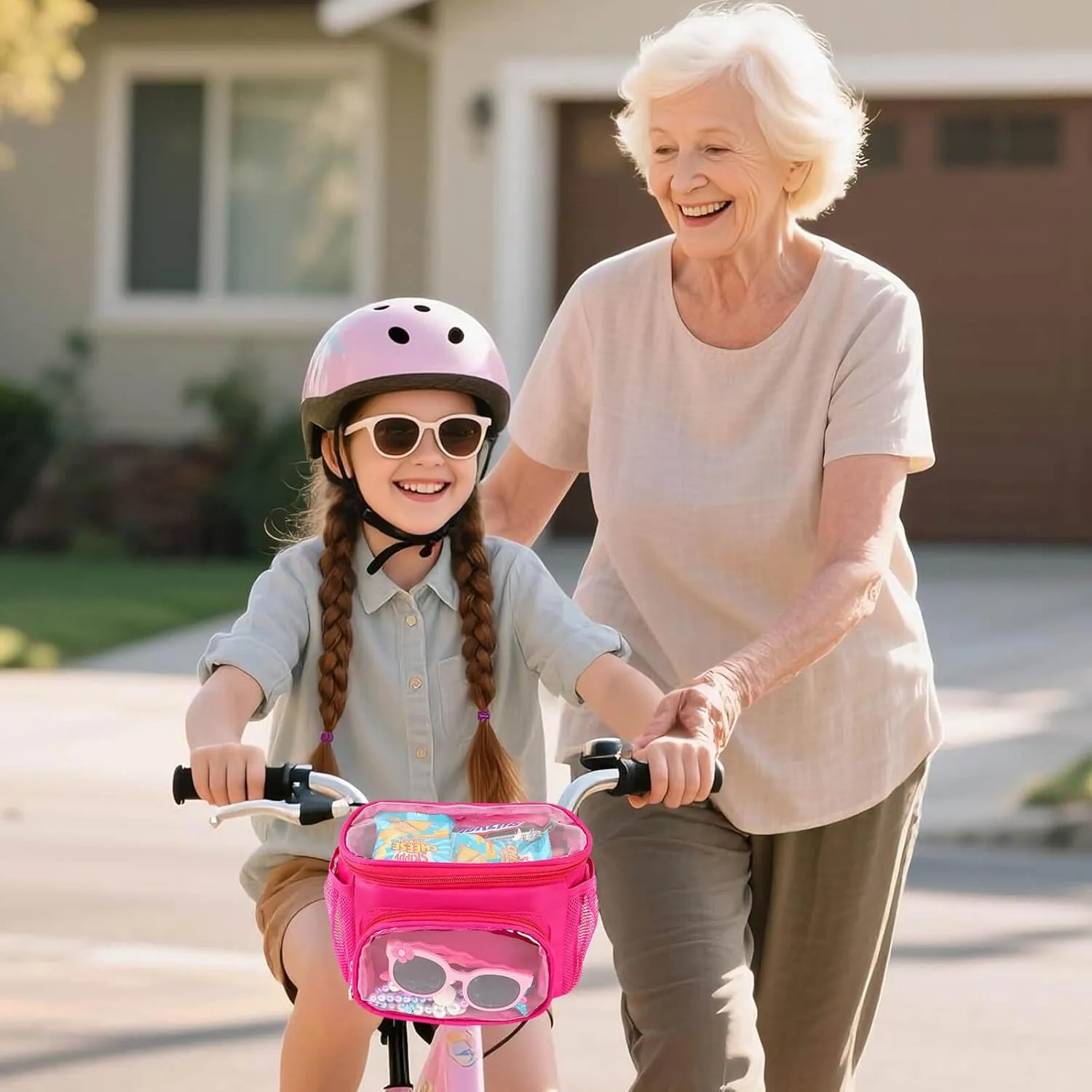 Kids Bike Accessories for Bike Handlebars, Bicycle Basket Front Fit Most Kids Knee Scooter Tricycle Balance Bikes, Bicycle Scooter Bag with Adjustable Shoulder Strap Gifts for Girls