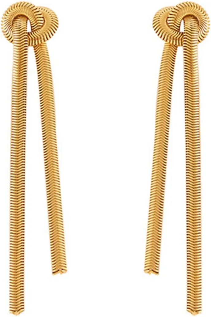 Long Gold Tassel Dangle Earrings for Women,Boho Statement Snake Bone Chain Knot Tassel Earrings Jewelry Gifts