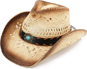 Men Women Cowgirl Straw Western Cowboy Hat