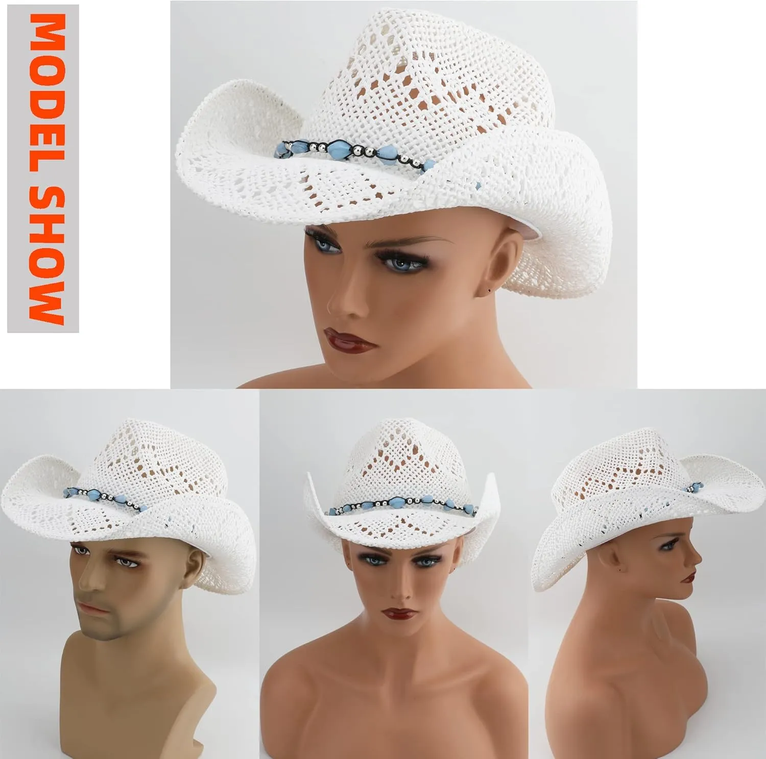 Men Women Cowgirl Straw Western Cowboy Hat