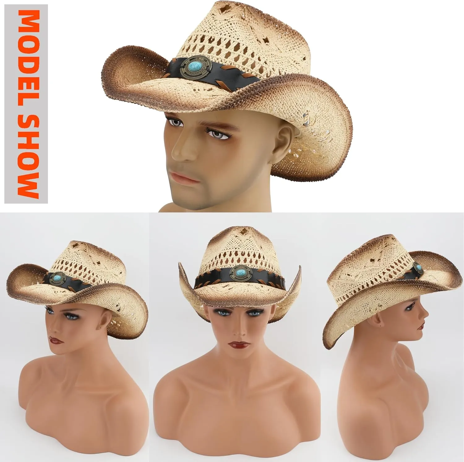 Men Women Cowgirl Straw Western Cowboy Hat