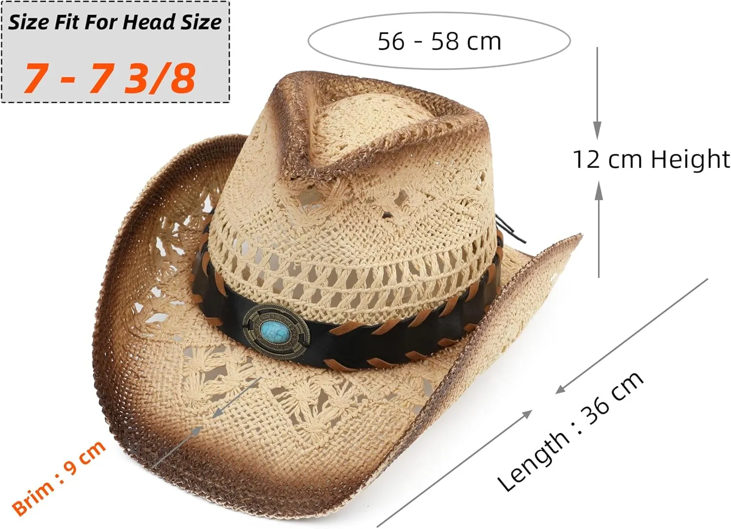 Men Women Cowgirl Straw Western Cowboy Hat