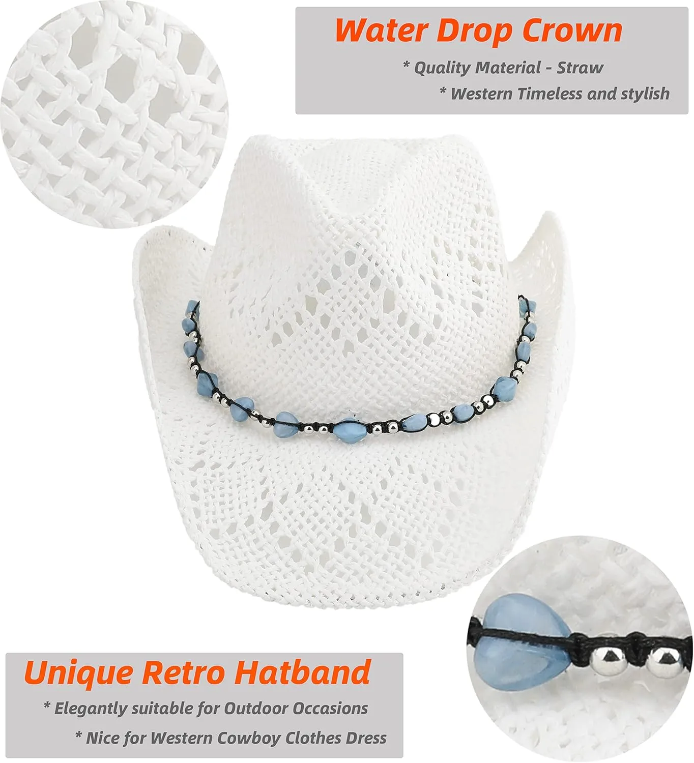 Men Women Cowgirl Straw Western Cowboy Hat