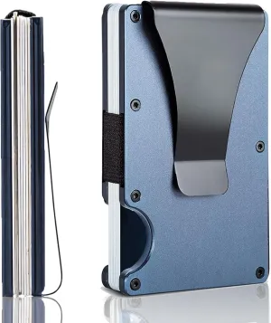 Minimalist Wallet with RFID Blocking for Men,Slim Credit Card Holder with Aluminum Money Clip Wallet for Men and Women,Metal Wallets for Mens Front Pocket as Gifts (Blue)