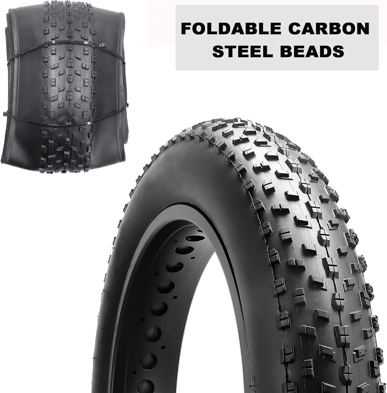 MOHEGIA Fat Bike Tire: 20x4.0/26x4.0 inch Fat Tire,High-Performance and All-Terrain Folding Replacement MTB Bicycle Tire with Street or Trail Riding