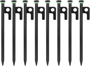 Pack of 8 Tent Stakes Heavy Duty for Camping, 16Inch Carbon Steel Tent Stakes, Ground Anchors Tent Accessories with Fluorescent Silicone Rings (40cm)