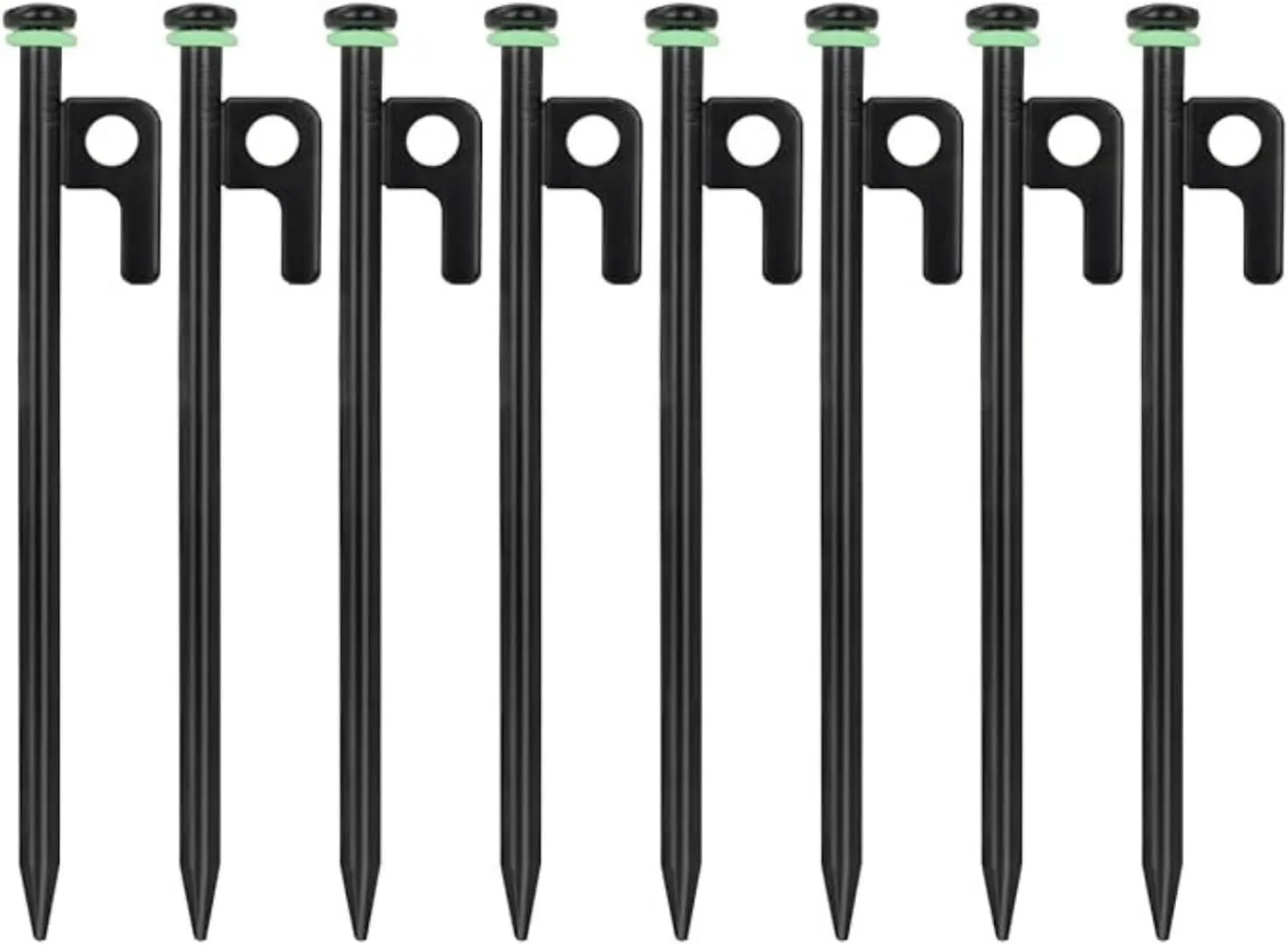 Pack of 8 Tent Stakes Heavy Duty for Camping, 16Inch Carbon Steel Tent Stakes, Ground Anchors Tent Accessories with Fluorescent Silicone Rings (40cm)