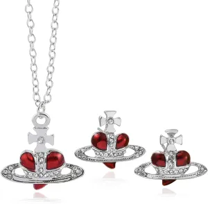 Punk Heart Saturn Necklace - 5 Colors Available Fashion Baroque Rhinestone Love Heart Saturn Planet Pendant Necklace Jewelry